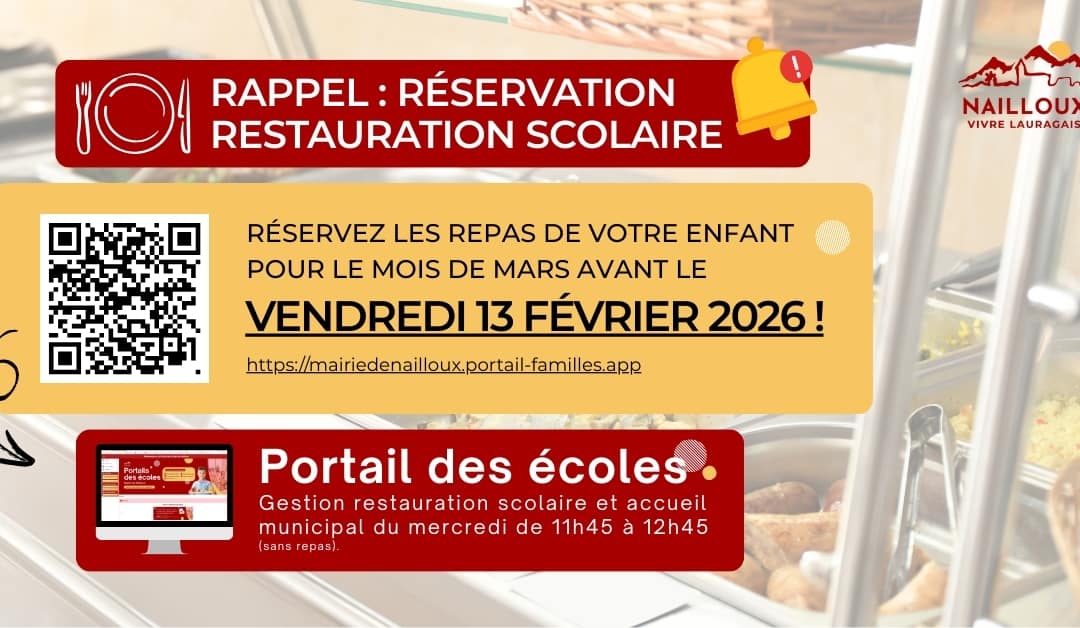 Restauration Scolaire : Réservation des repas pour le mois de Mars