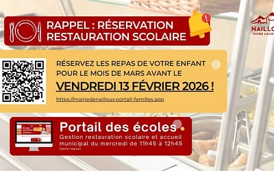 Restauration Scolaire : Réservation des repas pour le mois de Mars